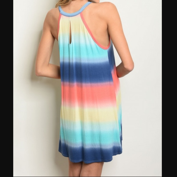 JESH Bright Multi Color Stripes Print Cutout Back Sleeveless Dress M L  USA MADE - Picture 3 of 5